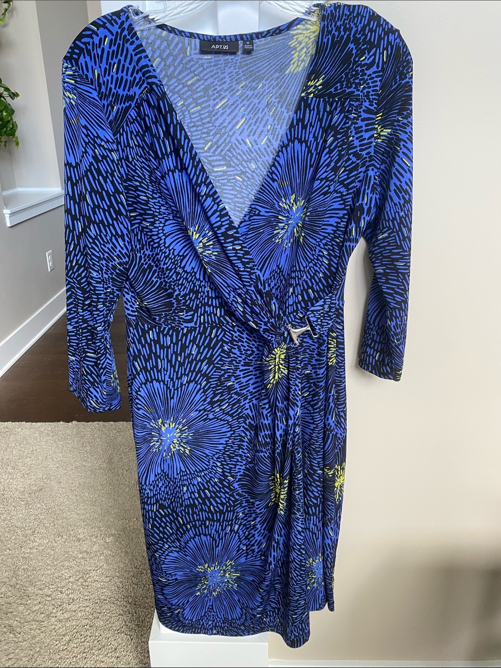 Apt. 9 Blue & Black Floral Faux Wrap Midi Dress
